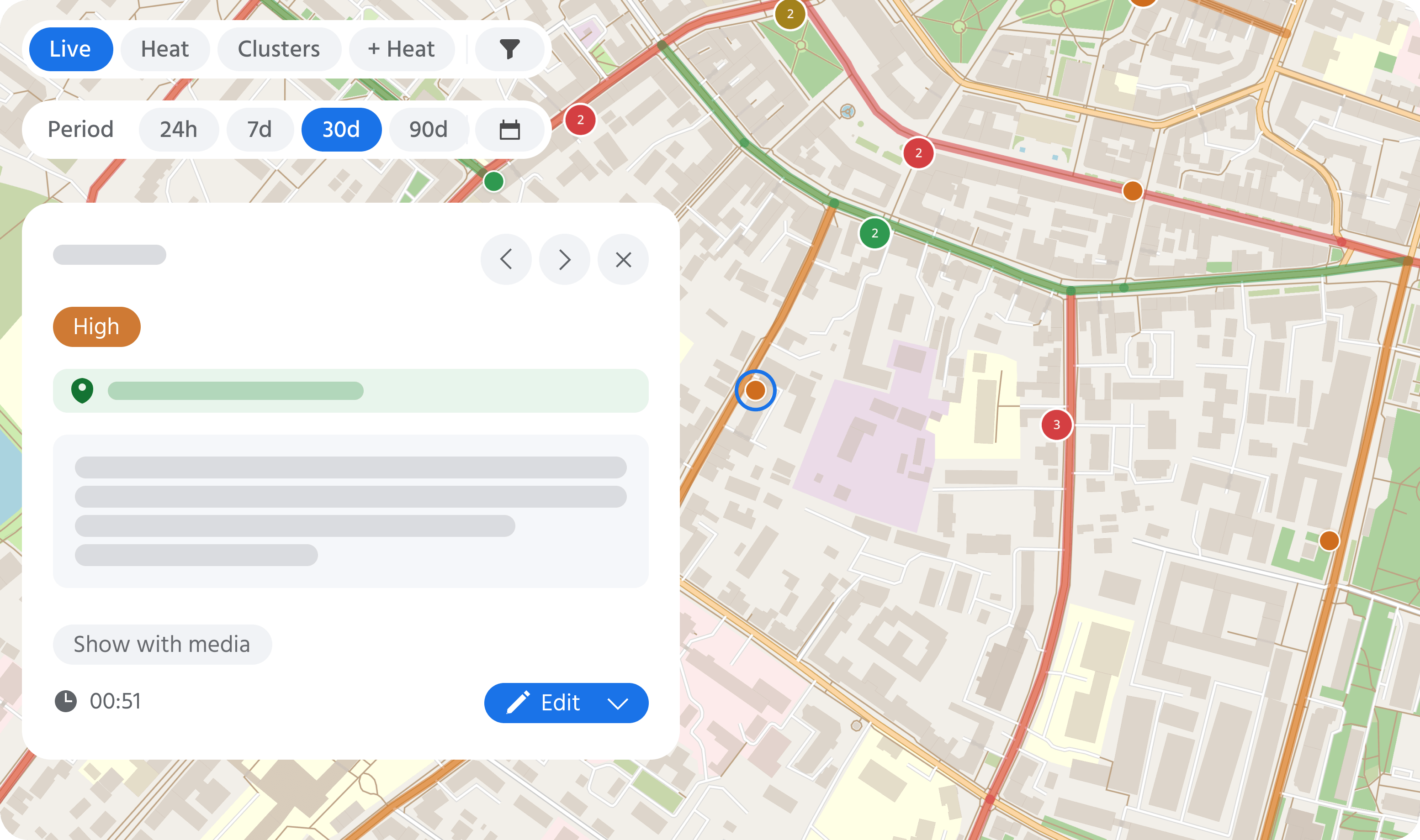 A message from a chat you follow, pinned on the map of its city